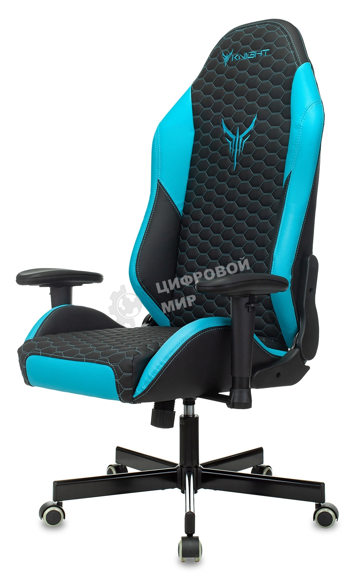 Кресло игровое Knight Neon черный/голубой соты эко.кожа с подголов. крестовина металл