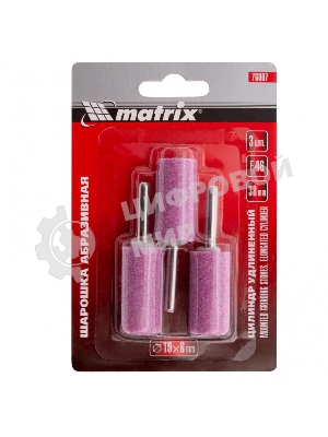 Шарошка абразивная Matrix, цилиндр удлин., 19 x 38 мм, хвостовик 6 мм, F46, 3шт.