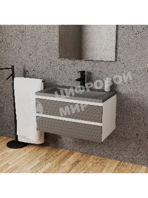 Тумба под раковину Bau Stil Loft grey brushed, раковина кварцевая BAU Stil 75, серый металлик