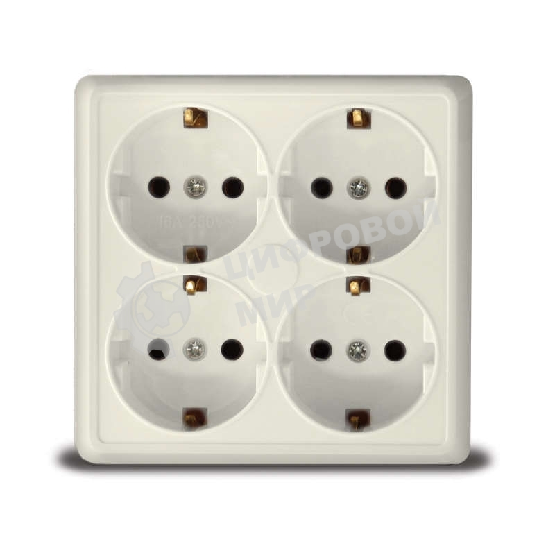 Розетка 4-м ОП Олимп с заземл. квадрат беж. UNIVersal 1171