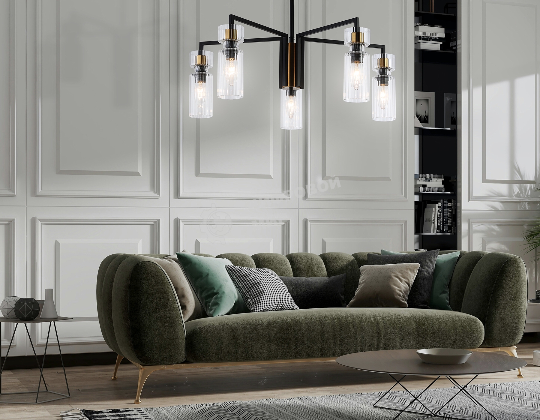 Люстра Ambrella light LH56113/5 BK/BS/CL черный/латунь/прозрачный E14*5 max 40W D605*350