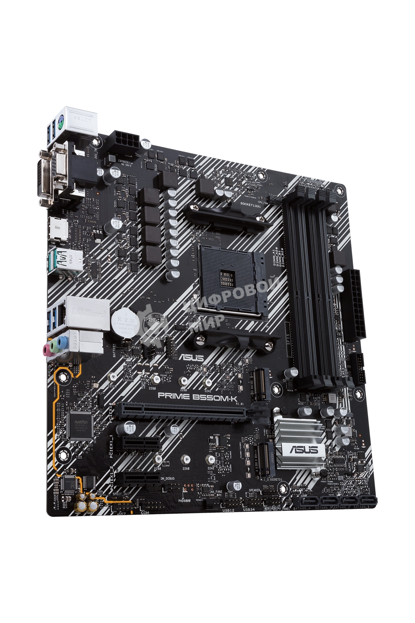 Материнская плата ASUS PRIME B550M-K, AM4, AMD B550, 4xDDR4, 4xSATA, 2xM.2, 1xPCIe 4.0 x16, 2xPCIe x1, 1xDVI-D, 1xHDMI, 1xVGA, 1x 1Gb LAN, 4xUSB 3.2 Gen 1, 2xUSB 3.2 Gen 2, 3x3.5 мм, 7.1, mATX