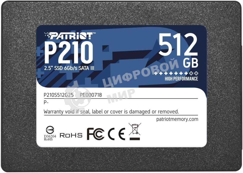 Накопитель SSD Patriot P210, 512Gb, SATA III, 2.5