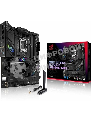 Материнская плата ASUS ROG STRIX B760-G GAMING WIFI, LGA 1700, Intel B760, 4xDDR5, 4xSATA, 2xM.2, 1xPCIe 5.0 x16, 1xPCIe 4.0 x4, 1xHDMI, 1xDP, 1x 2.5Gb LAN, 1xUSB-A 3.2 Gen 2, 2xUSB-A 3.2 Gen 1, 4xUSB-A 2.0, 1xUSB-C 3.2 Gen 1, 1xUSB-C 3.2 Gen 2x2, 5x3.5 мм, 7.1, mATX