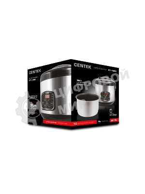 Мультиварка Centek CT-1490 (сталь)скороварка,1000Вт; 5.0л, 8 программ, ненагр крышка, а/п покр(4)