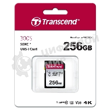 Флеш карта SD 256Gb Transcend SDXC Class 10 UHS-I U3, V30, TLC, Silver