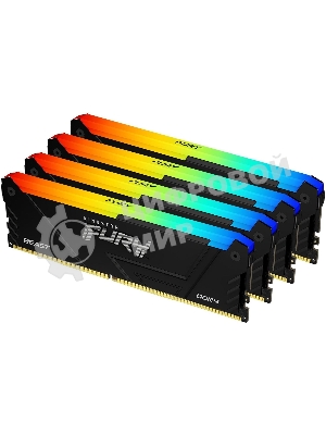 Оперативная память Kingston Fury Beast, DDR4, 32GB (4x8GB), 3600MHz, CL17, DIMM, с радиаторами, RGB, черный