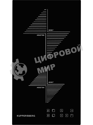 Индукционная варочная панель Kuppersberg ICO 302/домино, ширина 30 см, 2 зоны индукционного нагрева, сенсорное управление, 3 цифровых дисплея, 9 уровней мощности, таймер, автоотключение, защита от перелива, защита от детей, индикаторы остаточного тепла, Stop & Go, черный/прямой край