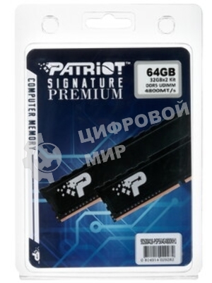 Оперативная память Patriot Signature Premium, DDR5, 64Gb (2x32 Gb), 4800 MHz, CL40, DIMM, радиатор, черный
