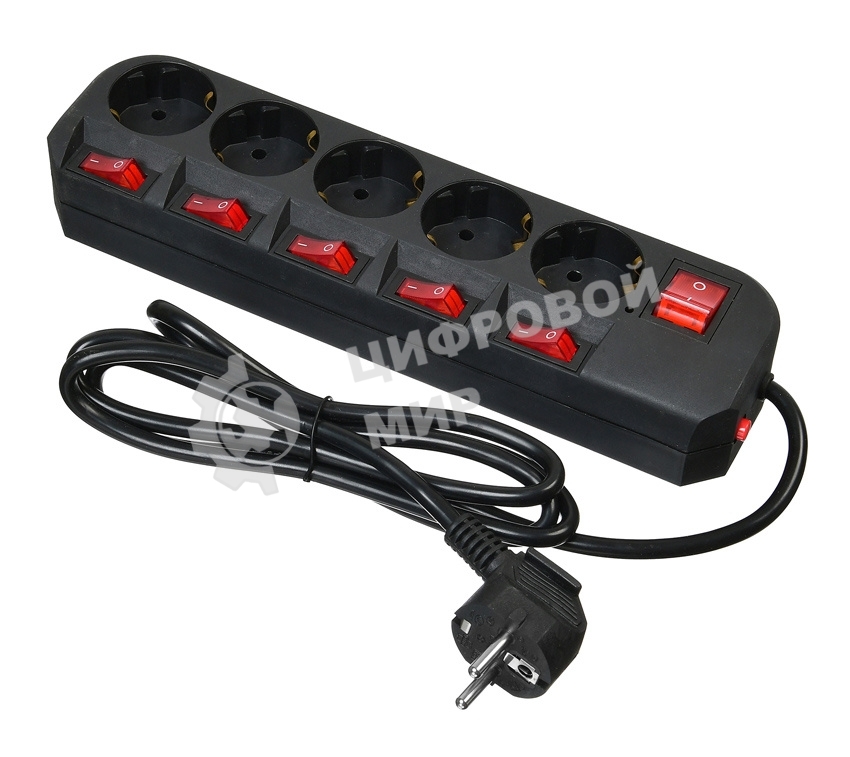 Сетевой фильтр Buro 500SH-1.8-SW-B 1.8 м, 5 розеток, черный, коробка