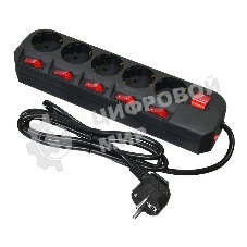 Сетевой фильтр Buro 500SH-1.8-SW-B 1.8 м, 5 розеток, черный, коробка