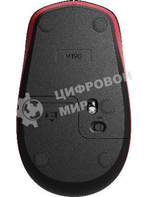 Мышь беспроводная Logitech M190 черный/красный, 1000 dpi, радиоканал, USB, кнопки - 3