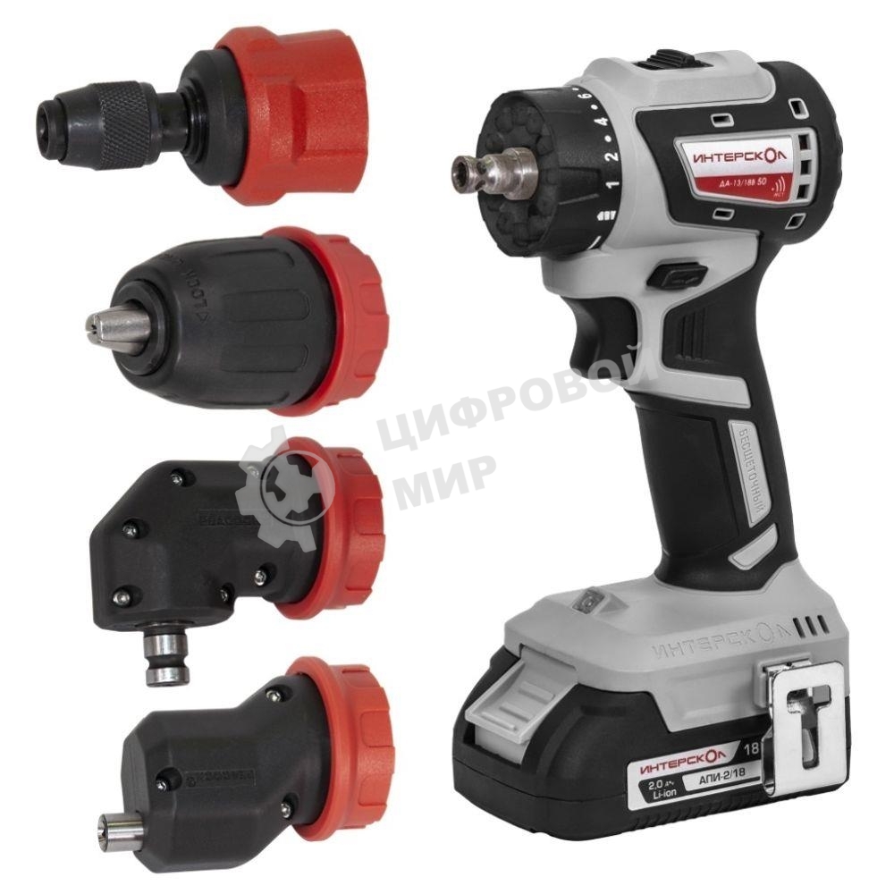 Дрель-шуруповерт аккумуляторная бесщеточная ИНТЕРСКОЛ КОМБИ ДА-13/18В 50 (2 АКБ 2 А·ч и ЗУ, кейс)