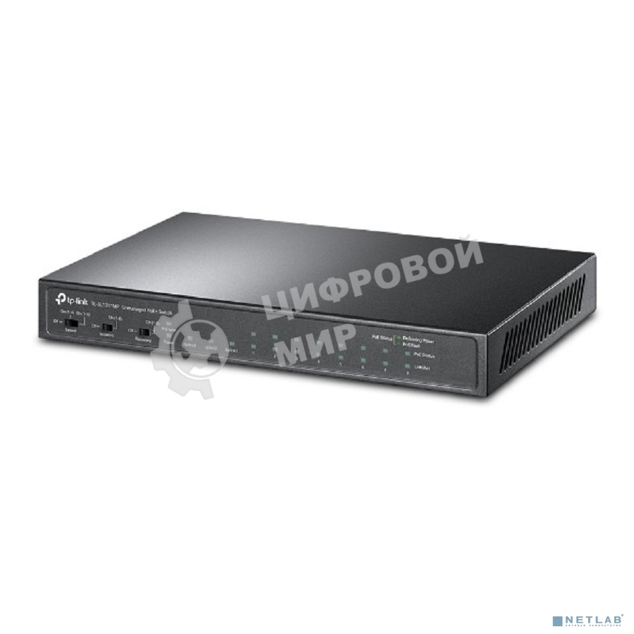 Коммутатор TP-Link 8-port 10/100Mbps Unmanaged PoE switch, 2 Gb RJ45 + 1 Gb SFP uplinks, PoE budget up to 124W