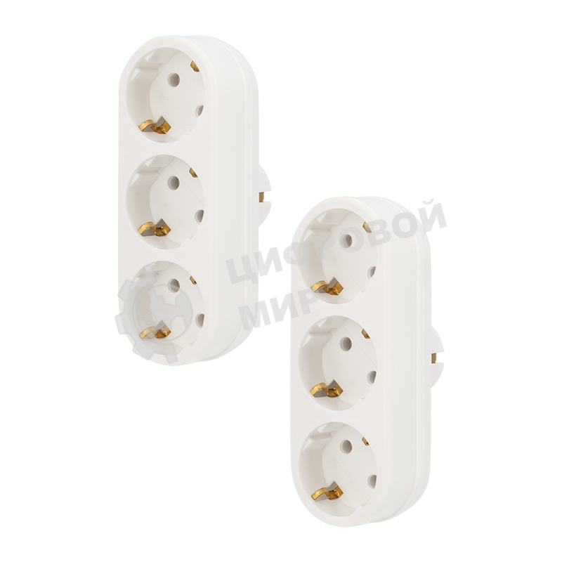 Набор тройников электрических линейных Rexant 16 А с заземлением, белый (2 шт./уп.)