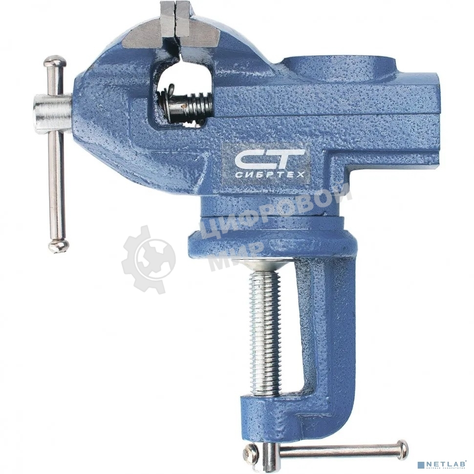 Тиски Сибртех слесарные настольные поворотные ширина рабочихгубок 65мм наковальня