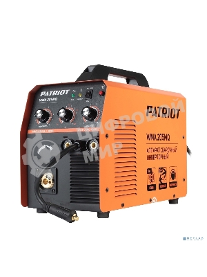 Полуавтомат сварочный инверторный PATRIOT WMA 205MQ MIG/MAG/MMA, полуавтоматическая сварка в среде газа (MIG/MAG) стальной и флюсовой проволокой 0.6/0.8 мм, сварка электродом (MMA) до 4мм, сварочный ток в режиме MIG: 40-200А; сварочный ток в режиме MMA: 40-200А; ПВ при макс. токе: 60%