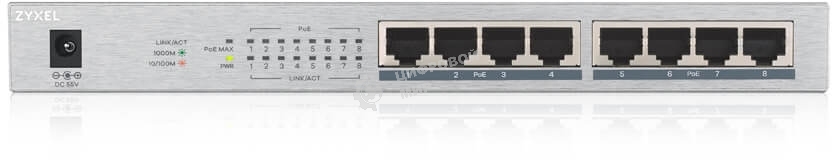 Коммутатор Zyxel GS1008HP Switch PoE +, 8xGE PoE +, tabletop, metal, silent, budget PoE 60 W