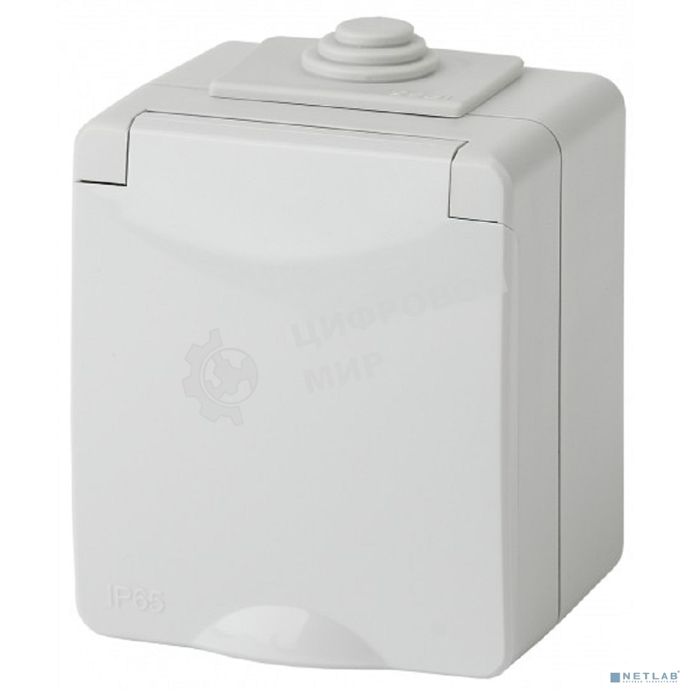 Розетка ЭРА ОП 2P+E 11-2602-03 16А-250В с защ. шторками IP65 сер.