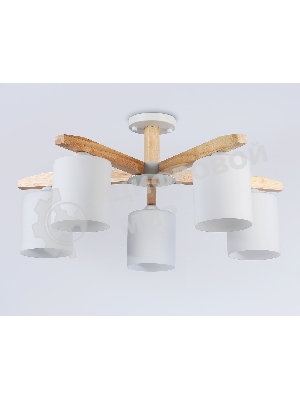 Светильник Ambrella light TR83113/5 WH/LW белый/светлое дерево E27/5 max 40W D700*325