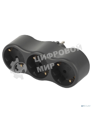 Разветвитель электрический ЭРА SPx-3e-B на 3 розетки с заземлением 16А черный