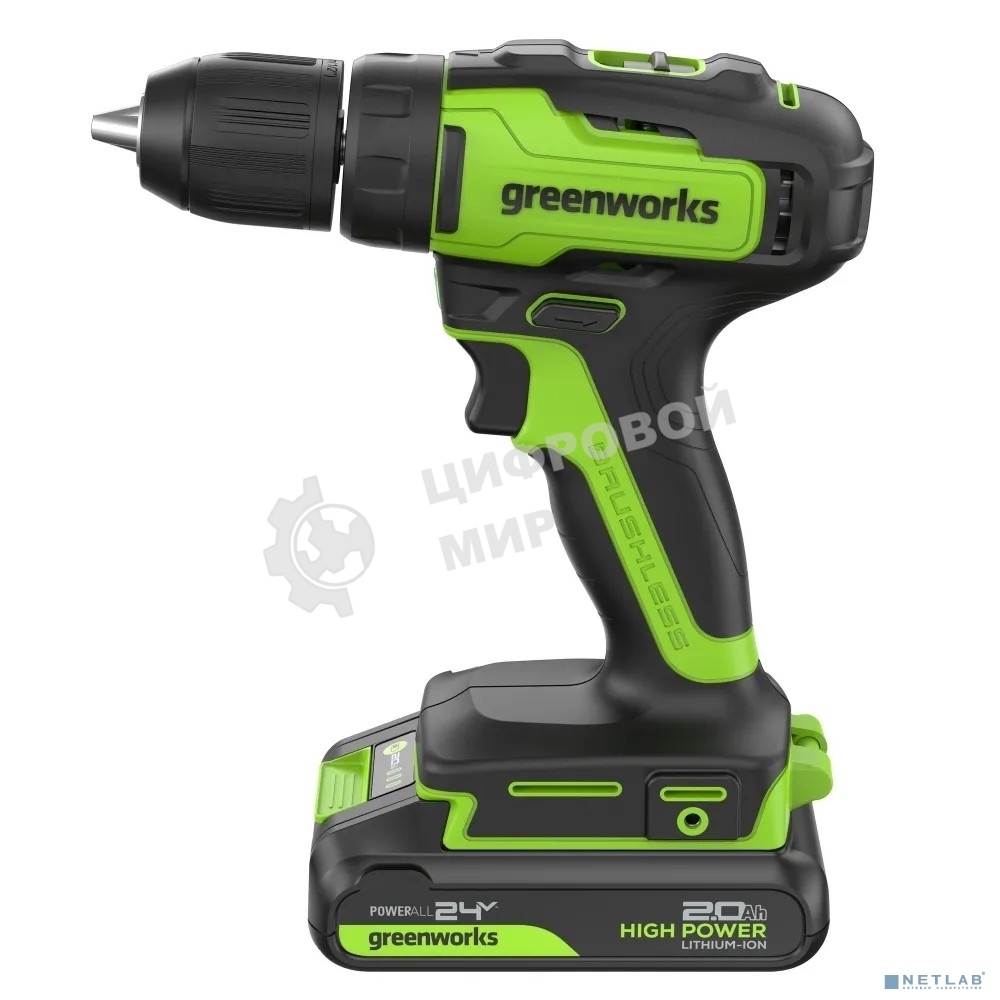 Дрель-шуруповерт Greenworks GD24DD35 аккумуляторная, 24V, б/щет, 29/35Нм,1х2Ач,ЗУ,кор [3704007CUA]
