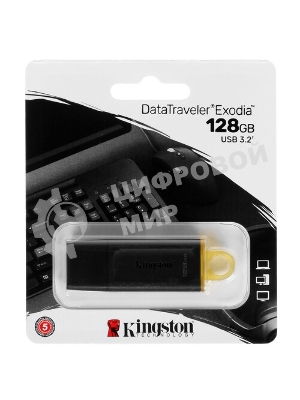 Флешка USB Kingston DataTraveler Exodia (DTX/128GB), 128Gb, USB 3.2 Gen 1, R/W 200/60, черный/желтый