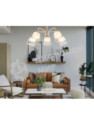 Светильник Ambrella light TR4738/5 WH/LW белый/светлое дерево E27/5 max 40W D760*350