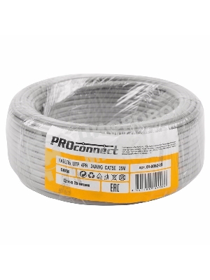 Кабель UTP PROconnect 4PR 24AWG, CU (медь), CAT5E, 100 МГц, PVC, серый, бухта 25 м