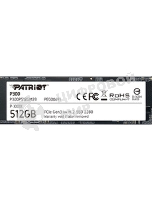 Накопитель SSD Patriot P300, 512Gb, PCIe 3.0 x4, M.2 2280, NVMe, R/W 1700/1200
