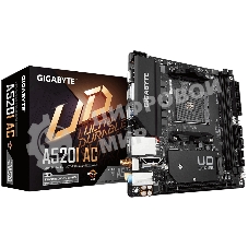 Материнская плата Gigabyte A520I AC AM4, AMD A520, 2xDDR4-3200 МГц, 1xPCI-Ex16, 1xM.2, Mini-ITX