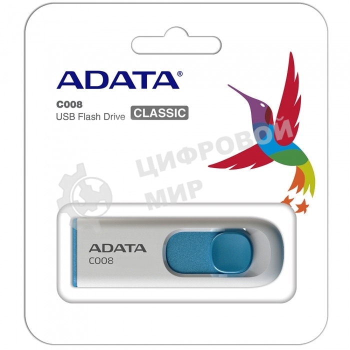 Флешка USB ADATA C008 (AC008-32G-RWE), 32Gb, USB 2.0, R/W 15/5, белый/синий
