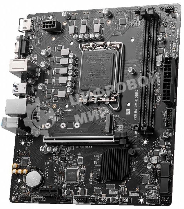 Материнская плата MSI PRO H610M-E DDR4, LGA 1700, Intel H610, 2xDDR4, 4xSATA, 1xM.2, 1xPCIe 4.0 x16, 1xPCIe 4.0 x1, 1xHDMI, 1xVGA, 1xRJ45 1Gb, 2xUSB-A 3.2 Gen 1, 4xUSB-A 2.0, 3x3.5мм, 7.1, mATX
