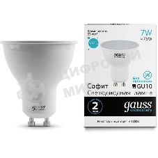 Лампа светодиодная Gauss Elementary MR16 7Вт цок.: GU10 спот 220B 4100K св. свеч. бел. нейт. MR16 (упак.: 10 шт) (13627)