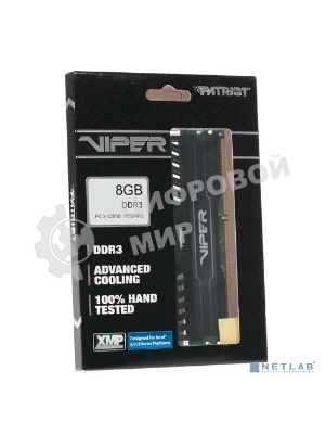 Оперативная память Patriot Viper 3, DDR3, 8GB (1x8 GB), 1600 MHz, CL10, DIMM, радиатор, черный
