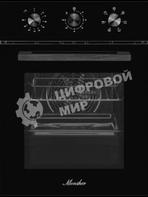 Встраиваемый духовой шкаф Monsher MOE 4563 Noir, электрический, High-Tech, объем 50 л, конвекция, гриль, 3 стекла в дверце, съемные стекла, съемная дверца, телескопические направляющие, черный