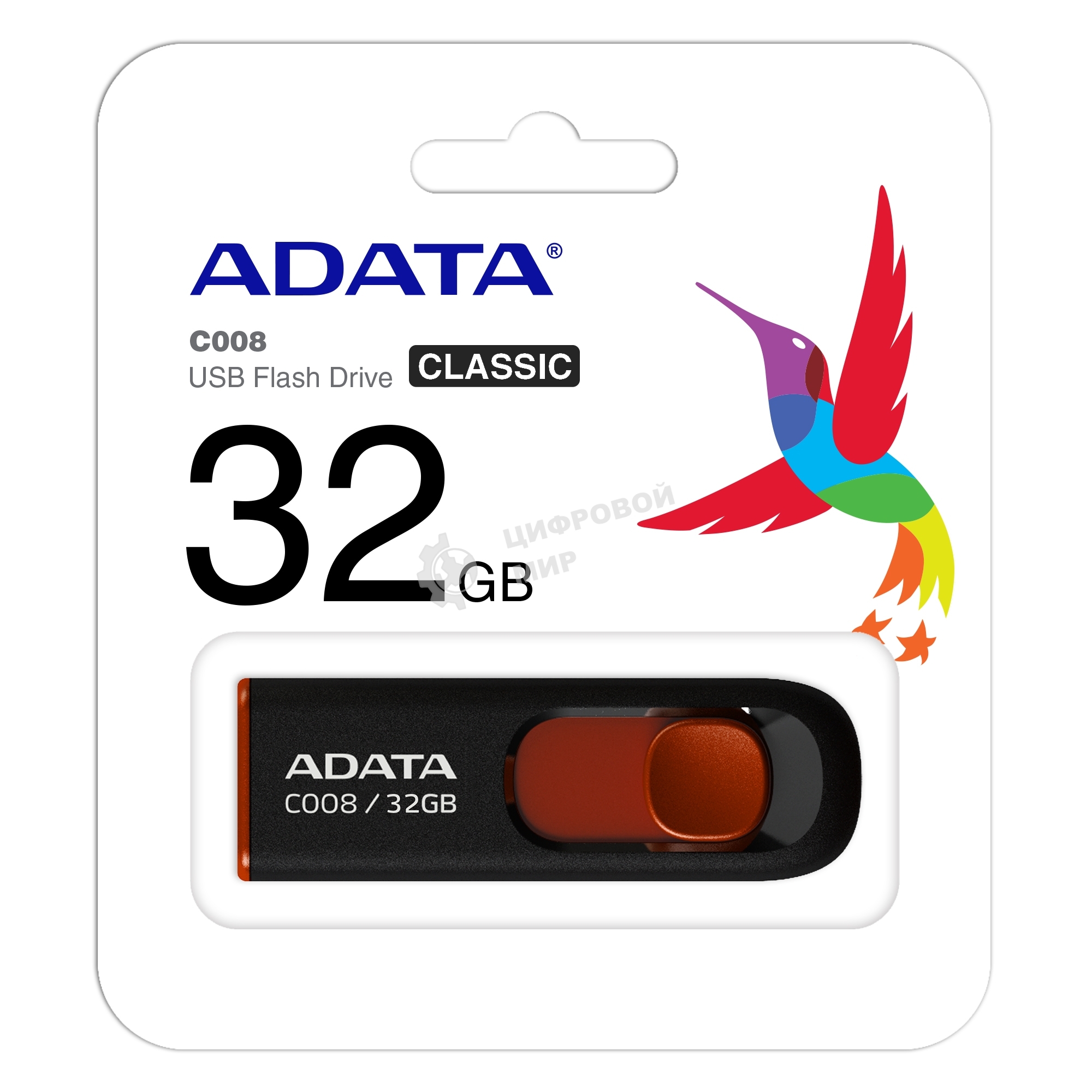 Флешка USB ADATA С008 (AC008-32G-RKD), 32Gb, USB 2.0, R/W 15/5, черный/красный
