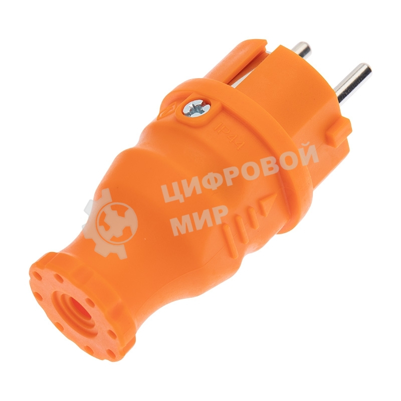 Вилка Rexant прямая влагозащищенная, c/з, 16 А, IP44, каучук оранжевая