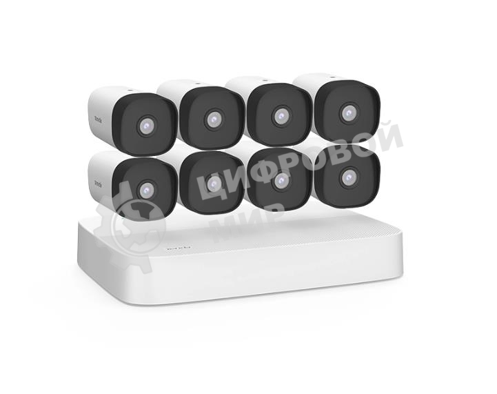 Комплект видеонаблюдения K8P-4TR с PoE на 8 каналов: видеорегистратор PoE HD и 8 цилиндрических камер PoE HD