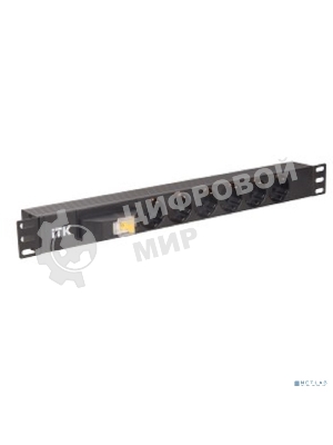 Блок ITK PDU 6 розеток DIN49440 (нем. cтанд.), с автоматом на 10А,1U, без шнура, вх. IEC320 C14, алюминиевый профиль, черный