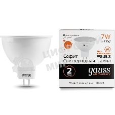 Лампа светодиодная Gauss Elementary MR16 7Вт цок.: GU5.3 спот 220B 3000K св. свеч. бел. теп. MR16 (упак.: 10 шт) (13517)