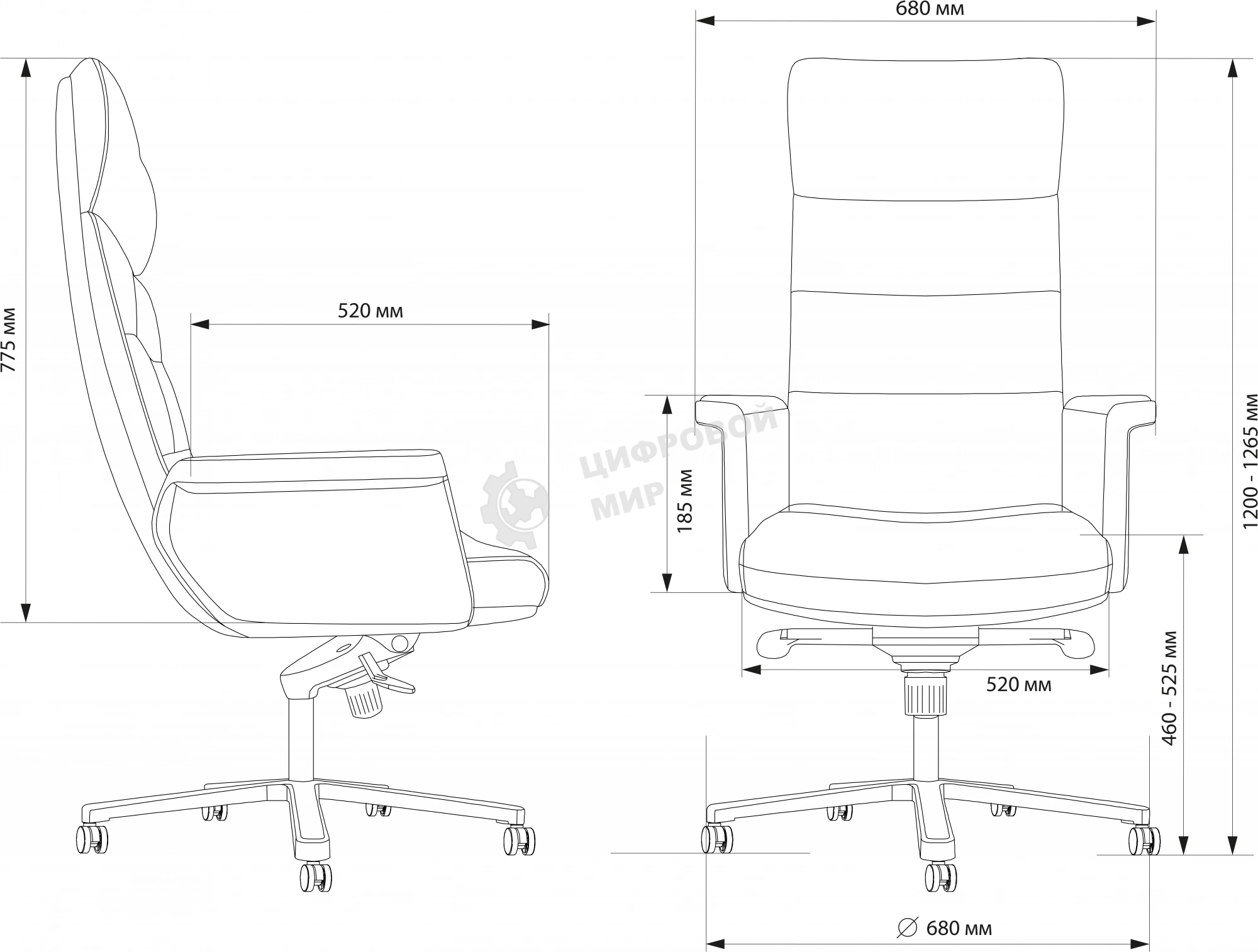 Кресло руководителя Cactus CS-LGR-DUBLIN темно-серый, сиденье темно-серый, кожа, крестов. алюминий