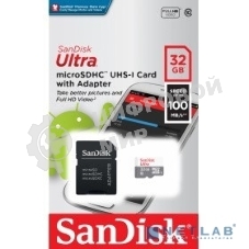 Флеш карта microSD 32GB SanDisk microSDHC Class 10 Ultra (SD адаптер) UHS-I 100MB/s