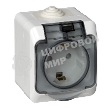 Розетка 1-м ОП Этюд 16А с защ. крышкой защ. шторки с заземл. IP44 белый SchE PA16-044B