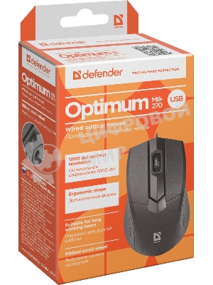 Мышь проводная Defender Optimum MB-270 черный, 1000 dpi, USB, кнопки - 3