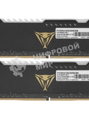 Оперативная память Patriot Viper Steel, DDR4, 16GB (1x16 GB), 3200 MHz, CL16, DIMM, радиатор, черный