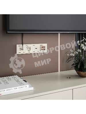Розетка с заземлением, шторками и USB тип A+C (слоновая кость)