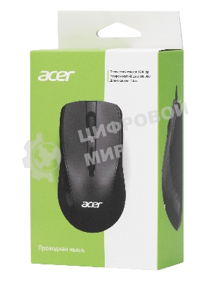 Мышь проводная Acer OMW136 черный, 1200 dpi, USB, кнопки - 3