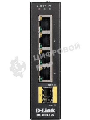 Коммутатор D-Link DIS-100G-5SW/A1A Промышленный неуправляемый коммутатор с 4 портами 10/100/1000Base-T, 1 портом 1000Base-X SFP, функцией энергосбереж