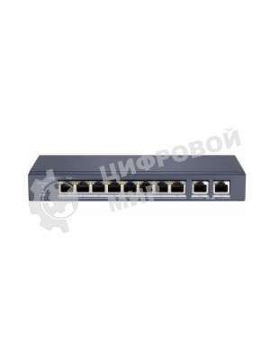 Коммутатор сетевой неуправляемый DS-S1008P - 8 RJ45 100M PoE, 2 порта с высоким приоритетом; 2 Uplink порта Gigabit